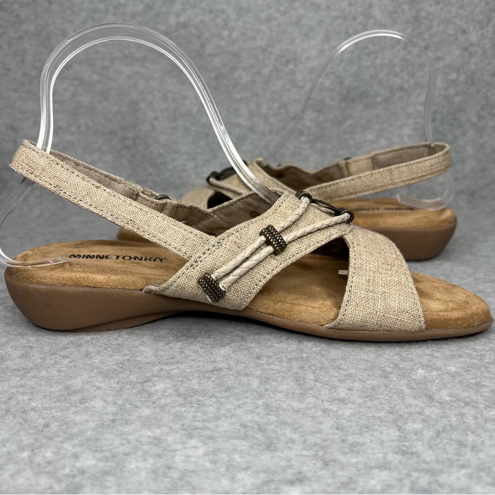 Minnetonka Womens 8 Wide Silvie Slingback Sandals Western Boho Natural Vegan New - Picture 10 of 12